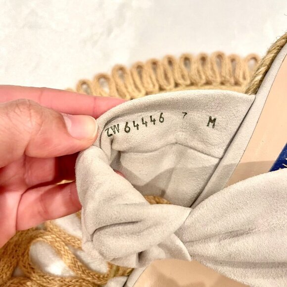 Stuart Weitzman Sarina Grey Suede Knotted Espadrille Wedge Sandals 7 Heeled - Picture 10 of 12